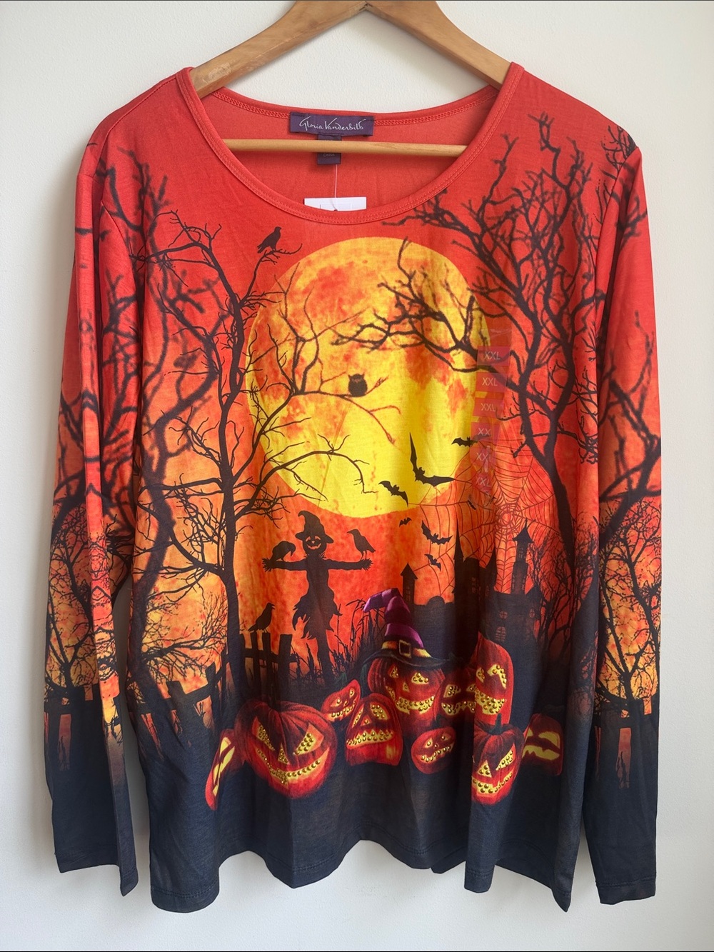 Gloria Vanderbilt Smiling Pumpkins Gemstone Halloween Flowy Long Sleeve XXL